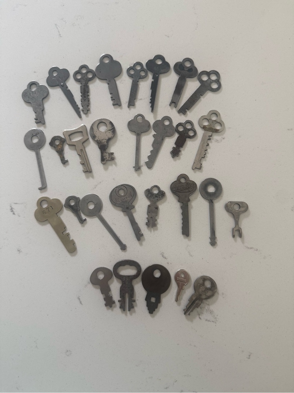 Vintage Mixed Metal Decorative Keys Set - Neutral Silver Tones 29 count